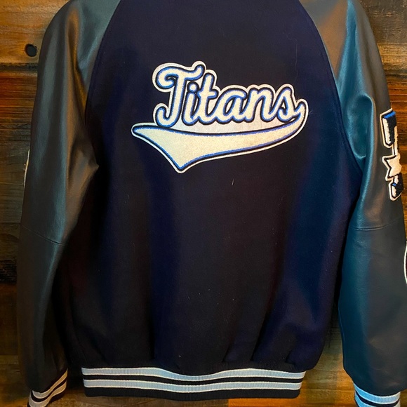 Navy Blue Base w Gray Leather sleeves LF Letterman Jacket - Picture 2 of 5